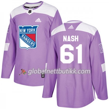 New York Rangers Hockeydrakt Rick Nash 61 2017-2018 Purple Fights Cancer Practice Adidas Authentic - Herre